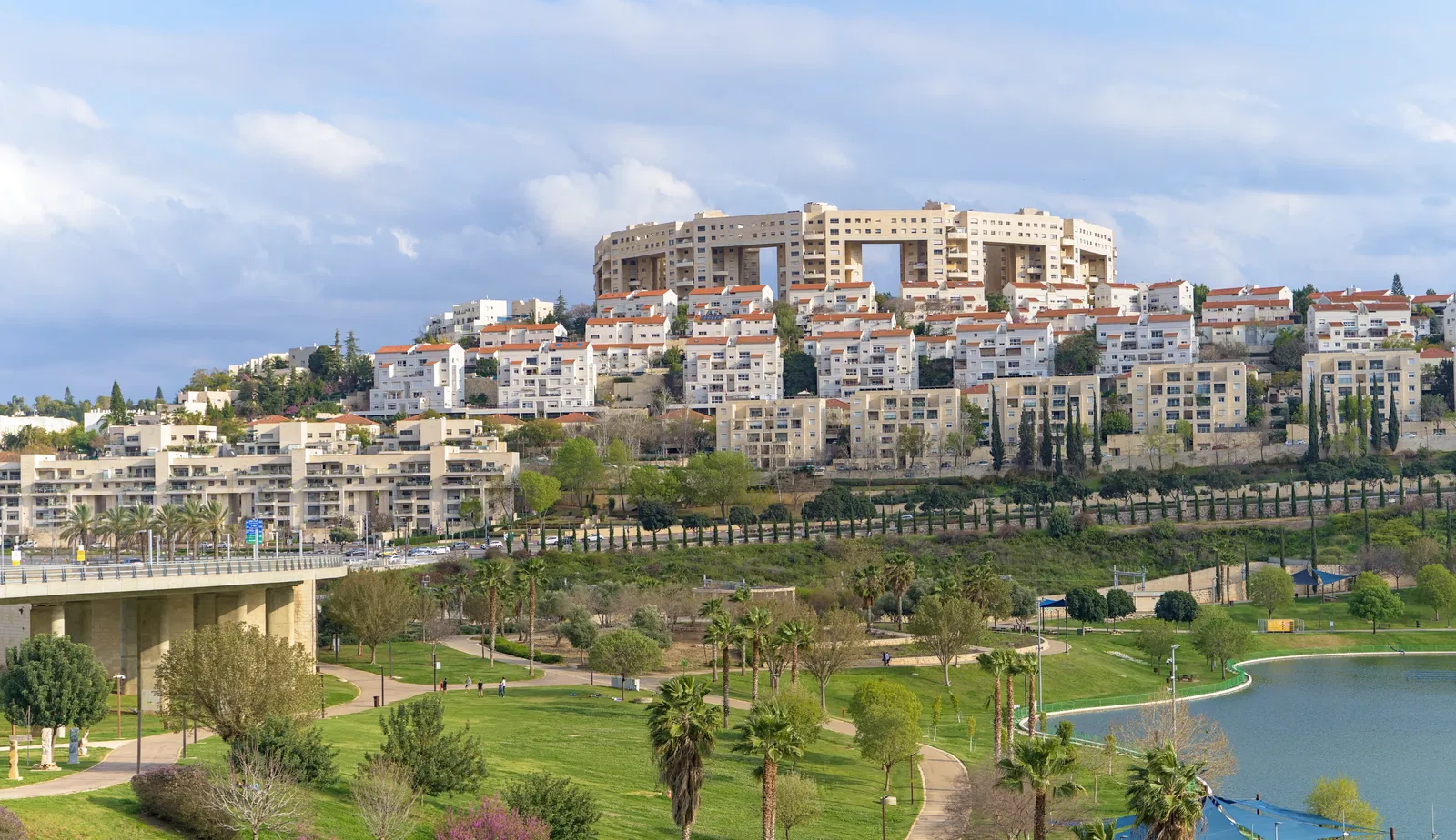 A photograph of Modiin taken from atop of a hill.