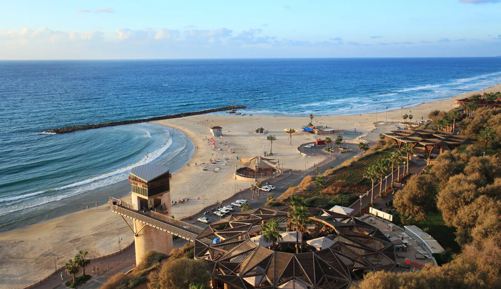 A drone view of the beach in Natanya.