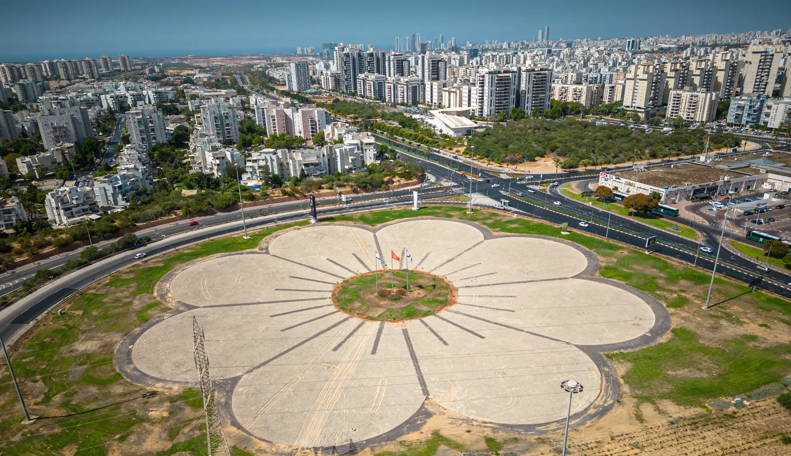 A drone view of a square in Rishon LeZion.