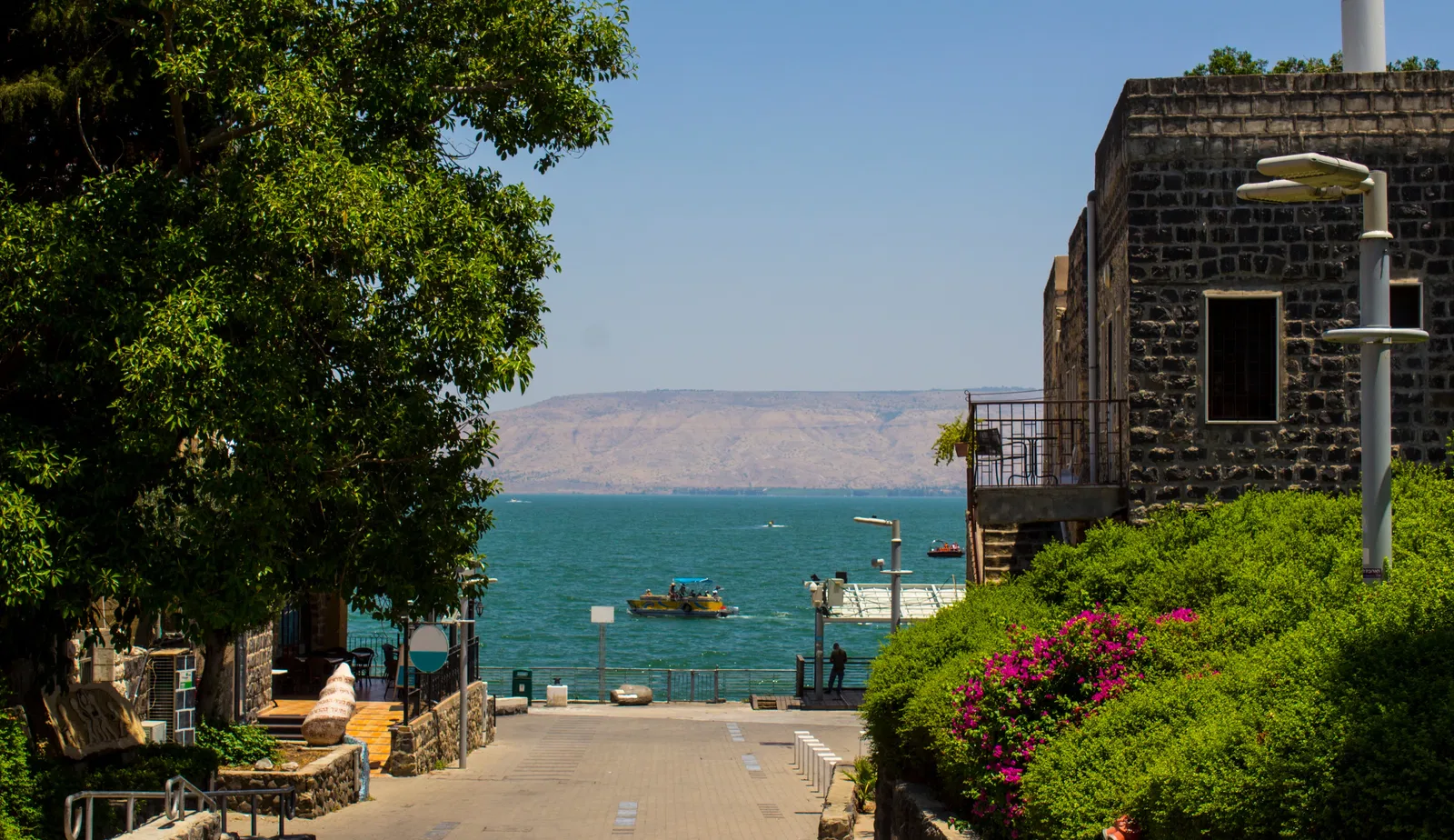 A photograph of an alley overlooking the Sea of Galilee.